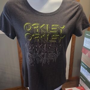 Oakley Dark Gray Tee with Neon Green and White Design